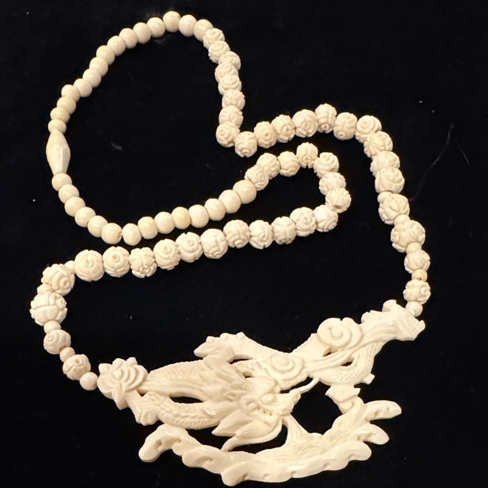 Vintage Carved Bone Dragon Necklace